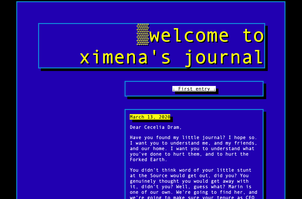 screenshot of a DOS-looking online journal